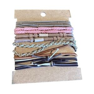 Boho Hair-tie/ Bracelets- Set of 10 (pinks and grays)